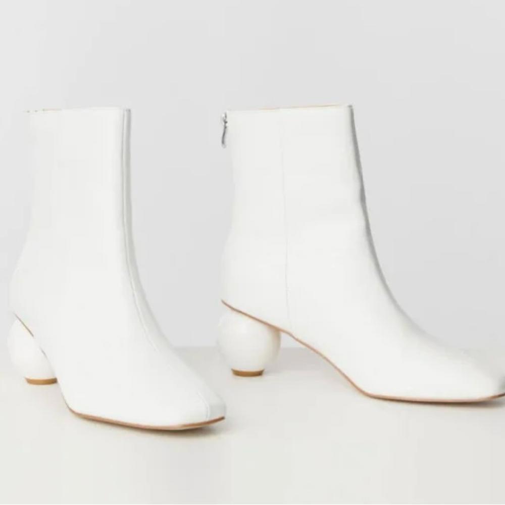 White Women's Ankle Booties with Sculpted Heel